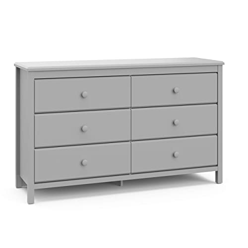Image of Storkcraft Alpine 6 Drawer Double Dresser (Pebble Gray) – GREENGUARD Gold Certified, Dresser For Nursery, 6 Drawer Dresser, Kids Dresser, Nursery Dresser Drawer Organizer, Chest of Drawers