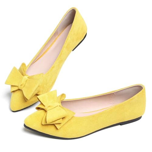 Hee grand Bow-Knot Ballet Flats for Women Pointed Toe Bowtie Dressy Shoes Light Weight Slip On Loafers Comfortable Work Shoes