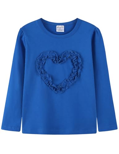 Image of Noomelfish Girls Ruffle Heart T-Shirts Cute Long Sleeve Tee Tops (4-12 Years)