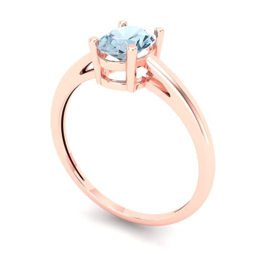 Clara Pucci 1 ctw Oval Cut Solid Gold Engagement Ring for Women - 14K Rose Gold - Natural Sky Blue Topaz Wedding Promise Ring for Her2