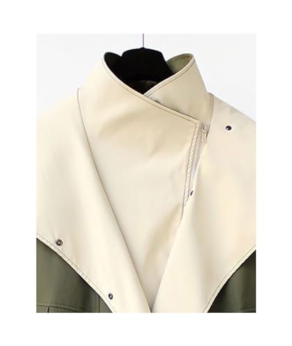 SOMTHRON Women's Hooded Trench Coat Lightweight Lapel Button Down Jacket Color Block Mid-Length Windbreaker4