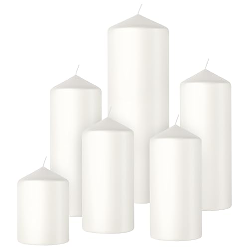 bolsius Bougies Pilier Lisses, Lot de 6, Blanc, Bougies Décoratives pour la Maison, Longue Durée de Combustion, Non Parfumées, Cire Végétale Naturelle, Sans Huile de Palme