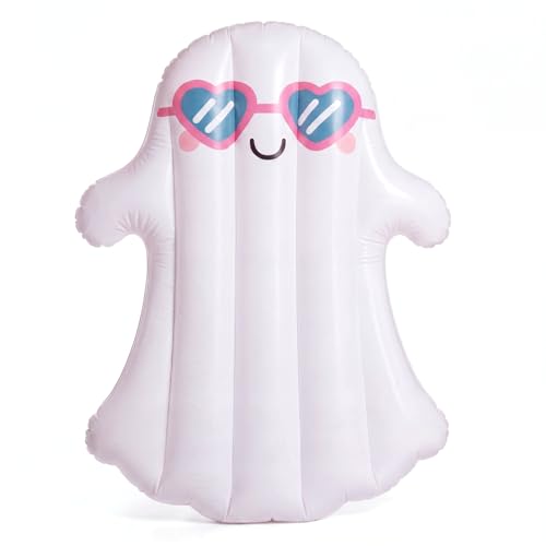 Arrowbash Summer Halloween Ghost Pool Float Decorations 49in x 37in x 8.7in Summer Halloween Inflatable Pool Float Ghost Water Raft Tube with Sunglasses for Adult Swim Beach Party Decoration