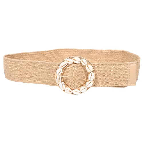 Women Belt Wide Stretch Elastic Belt with Round Buckle and Shell Decoration for Vacation Outfits Dresses 39.30X3.14X0.79in