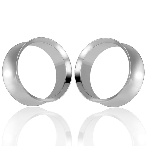 Maxbott 2PCS Ear Gauges Stainless Steel Fashion Ear Tunnels with 6 Pcs Nose Rings, 2 Pcs beads and 2Pcs Cones Weights for Stretched Ears Studs Body Piercing Jewelry(Silver,19mm(3/4