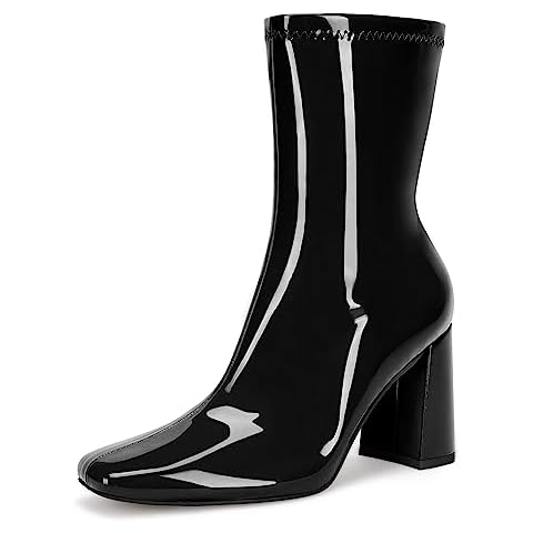 Coutgo Patent Leather Mid-Calf Booties Cover