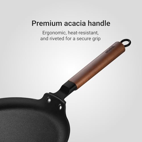Image of Stahl Blacksmith Signature 28cm Dosa Tawa | Flat Cast Iron Pan for Dosas, Pancakes, Chilas, and More | Pre-Seasoned, Induction & Gas Compatible | Acacia Wood Handle
