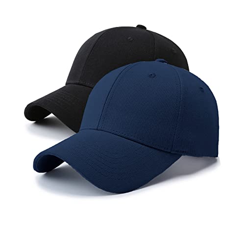 NPQQUAN Original Classic Low Profile Baseball Cap, Dad Golf Hat, Adjustable Cotton Hat for Men Women, Plain Unbuilt Cap, Black+Blue, One size