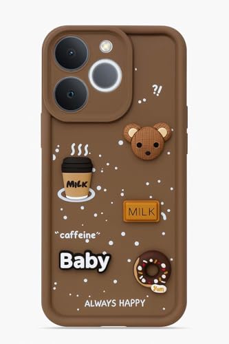 Image of Bintage Cute Fun Taddy Cartoon 3D Ball Bear Milk Cake Coffee Silicon Case Full Body & Camera Protection Back Cover Compatible for Realme P4 Lite 4G - Brown