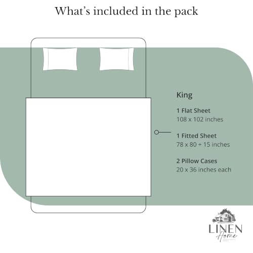 Image of Linen Home 100% Cotton Percale Sheets King Size, Frosty Green, Deep Pocket, 4 Pieces Set- 1 Flat, 1 Fitted and 2 Pillowcases, Crisp Cool and Long Staple Strong Bed Linen