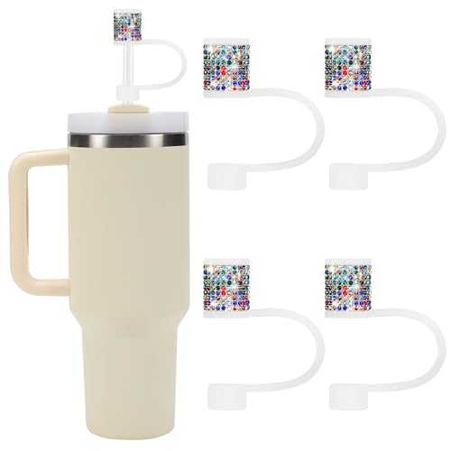 Stanley Cup Accessories Set, 4 Pcs Bling Diamond Straw Cover, Straws Cap for Stanley 30&40oz Tumblers, 0.4in Lid Accessories, Straw Topper for 10 mm Straws, Food Grade Silicone (4Pcs Multicolour)