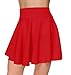 Afibi Girls Casual Mini Stretch Waist Flared Plain Pleated Skater Skirt (Medium, Red)