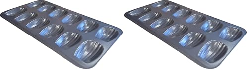 mastrad - Plaque 12 madeleines - Revêtement 2 couches - Sans PFAS et PTFE - 39.2 x 22.5 x 1.5 cm - Empreinte 8 cm (Lot de 2)