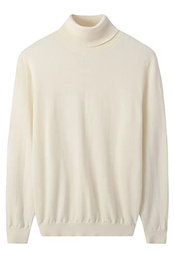 ZHILI Men's 100% Merino Wool Turtleneck Pullover Sweater_White_Large