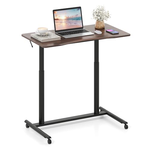 Tangkula Mobile Standing Desk, C-Shaped Sit Stand Desk with Adjustable