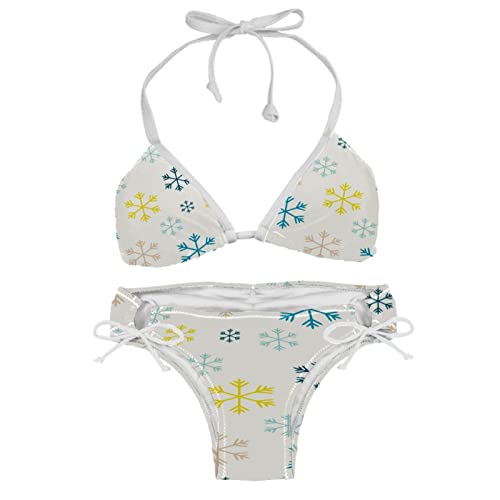 Bikini coloré flocon de neige ajustable et résistant au chlore taille L