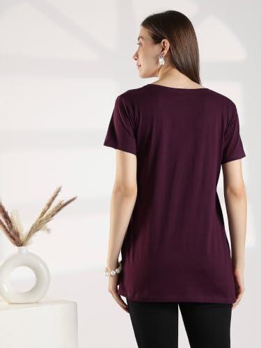 Image of 9shines Label Cotton Plus Size Long T-Shirt Tunic | Hip Covering Regular Top Nightwear| Sleepshirt Lounge wear for Women with Pocket (M-7XL)