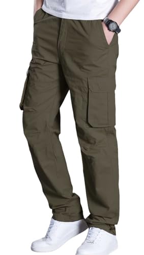HUNGSON Men's Casual Hiking Pants - Cotton Button Fashion Cargo Pants Hiking Outdoor Fishing Pants Mens Pocket Work Pants4