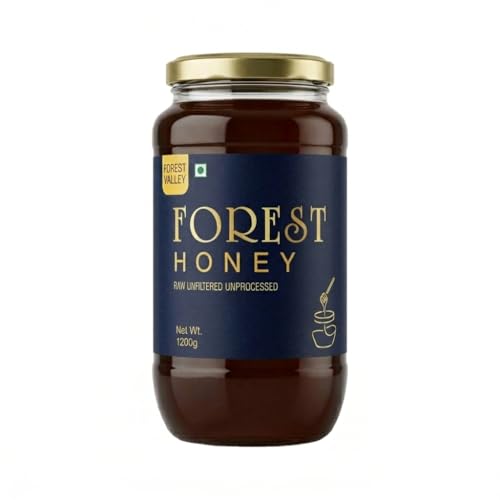 Image of FOREST VALLEY Raw Forest Honey, 1200 Gram, Wild, Unprocessed, Unheated, Non Pasteurized, Original Honey 100% Pure and Natural (1.2 Kg)