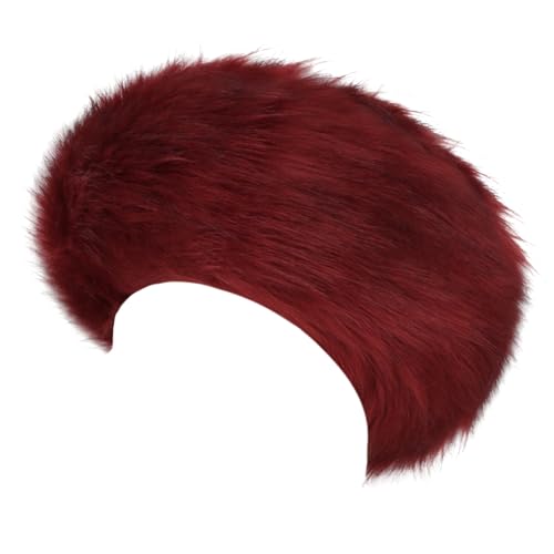 Aiphamy Winter Fluffy Faux Fur Headband Hat Ear Warmer Head Wrap Head Warmer for Women (Burgundy with Black Tips)