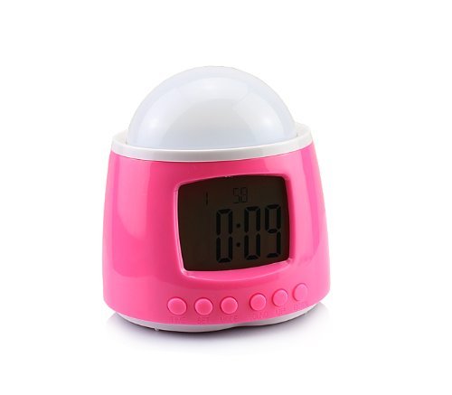 Reloj despertador digital LED contra el miedo a la oscuridad con proyector de estrellas rosa