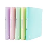 Oxford A4 Pastel Ring Binders, 5 Pack of Lightweight & Flexible Plastic Folders for Students, Purple, Pink, Green, Yellow and Blue
