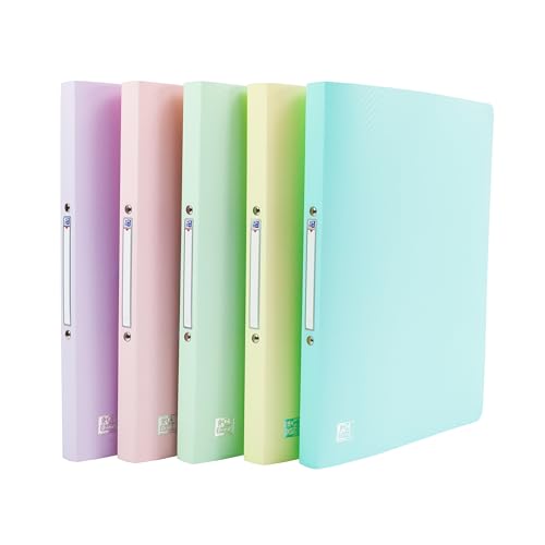 Oxford A4 Pastel Ring Binders, 5 Pack of Lightweight & Flexible Plastic Folders for Students, Purple, Pink, Green, Yellow and Blue