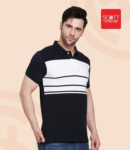 Image of Scott International Men's Rich Cotton Regular Fit Striper Polo T-Shirt |