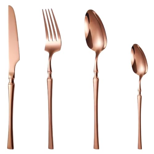 Image of aDai Rosegold Silverware Set | Satin Finish 4-Piece Korean Vintage Style Flatware Set | Dishwasher Safe Stainless Steel Cutlery for Home, Restaurant & Gifting