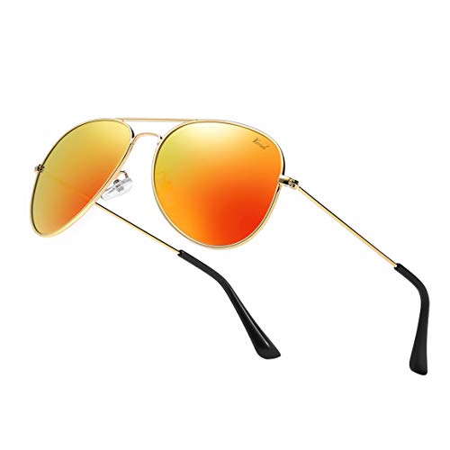 Versol Aviator Sunglasses for Men Women Mirrored Lens UV400 Protection Lightweight Polarized Aviators Sunglasses Orange Mirrored Lens