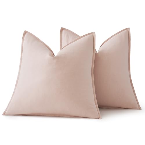 Image of MIULEE Decorative Linen Pillow Covers 18x18 Inch Light Pink Boho Farmhouse Neutral Valentine Spring Couch Throw Pillows for Bed Pack of 2 Accent Modern Pillowcase Sofa Livingroom Home Decor