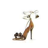 iadore Fashion Women Stiletto High Heel Shoes with Butterfly Decorations Lace up Summer Dress Sandals Gold 9 US