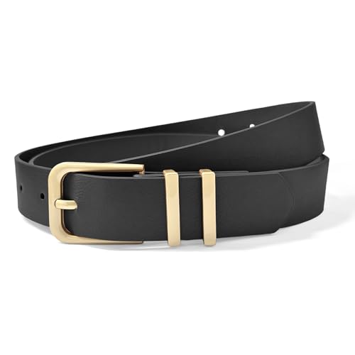 INSPUTOL Cinturón de Mujer de Cuero con Hebilla Dorada, Cinturón de Moda para Vaqueros, Pantalones, Vestidos (Negro, 1 Unidad)