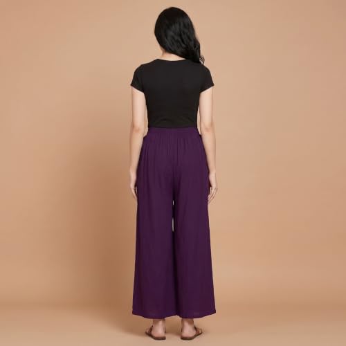 Image of FASHION GALLERY Women's Solid Rayon Palazzo Pants | Relaxed Fit Full Length Wide Leg Palazzo | Elastic Waist Comfortable Casual Lounge Office Ethnic Flared Trousers for Women