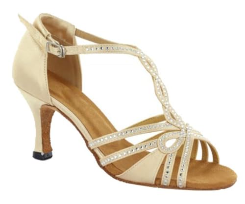 Sandales danse latine strass beige talon 7 cm pour femme