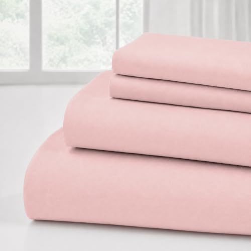 Modern Threads 4-Piece Ultra Soft Microfiber Bed Sheets Set, Wrinkle Free Sheets with Deep Pockets Fitted Sheet, Flat Sheet & Pillowcases, Lightweight Breathable Bedding, Blush, Queen