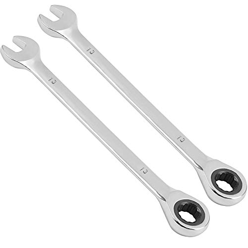 ZOENHOU 2 PCS Ratchet Wrench, 13mm Reversible Ratcheting Wrench Set, 12 Pt. Metric Ratcheting Combination Wrench CRV Steel Gear Spanner with 5°Movement and 72 Teeth for Projects