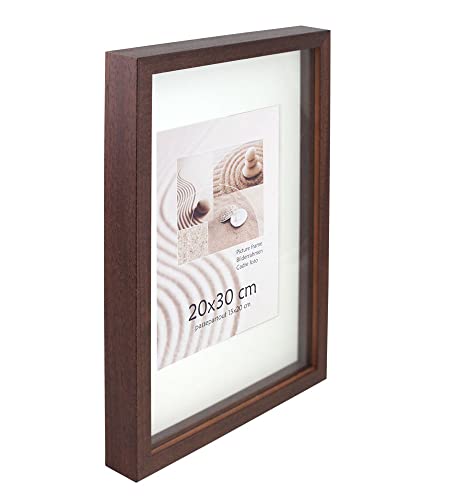 KM FOTO 3D Objektrahmen Holz Bilderrahmen Shirt Trikot Rahmen Collage Wanddeko Poster S223: Farbe: Braun | Format: 30x40 Cover