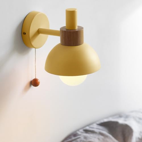 Aplique de pared E27 amarillo con interruptor de cadena macaron de hierro para dormitorio