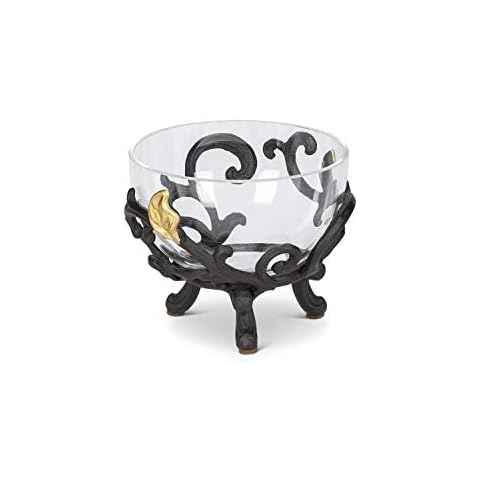 Set of 4 Gold Leaf Glass Dipping Bowl with Metal Holder Cover