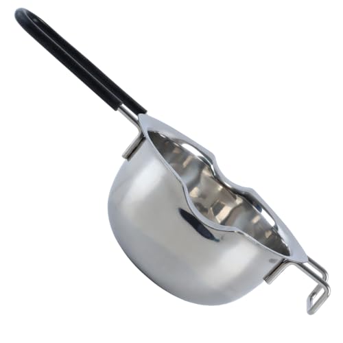 Alide Pentola per bagnomaria, pentola in acciaio inossidabile da 400 ml con manico in silicone nero per la produzione di cioccolato, burro, caramelle, formaggio, caramello, sapone e cera.