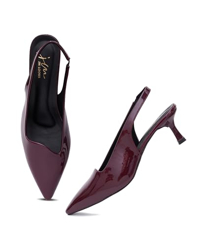 Image of JM LOOKS Sophisticated Pointed Toe Slingback Kitten Heels with Glossy Finish for Elegant Events and Work Wear