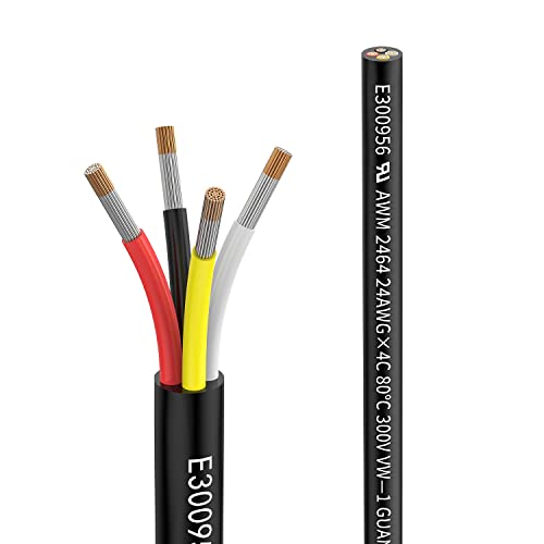 Image of Matugajp 24awg 4×0.2mm² Electrical wire 4 Conductor Extension Cable 16.4ft/5Meters UL2464 DC 5V/12V/24V/300V 24 Gauge oxygen free Stranded Tinned Copper wire