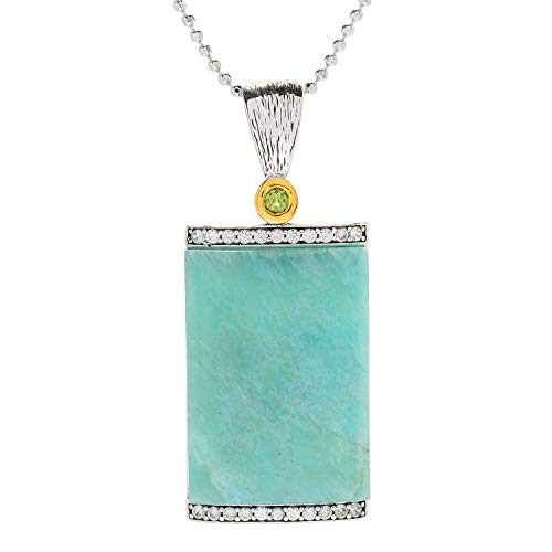 Pinctore Sterling Silver 925 Peridot,White Natural Zircon,Amazonite Pendant