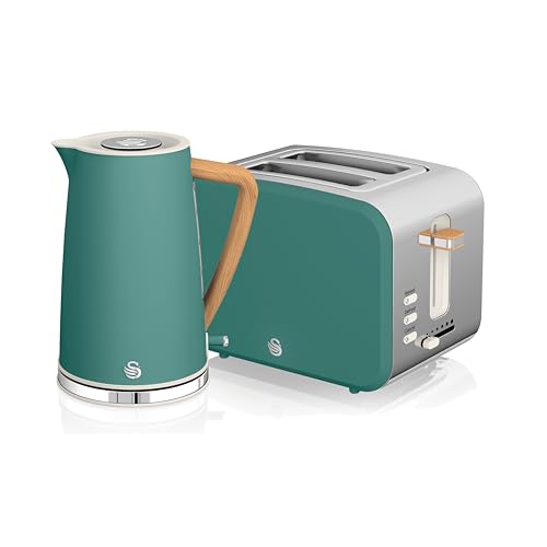 Swan Nordic Kitchen Set, 1.7L Fast Boil Kettle and 900W 2-Slice Toaster, Green SK14610GREN/ ST14610GREN