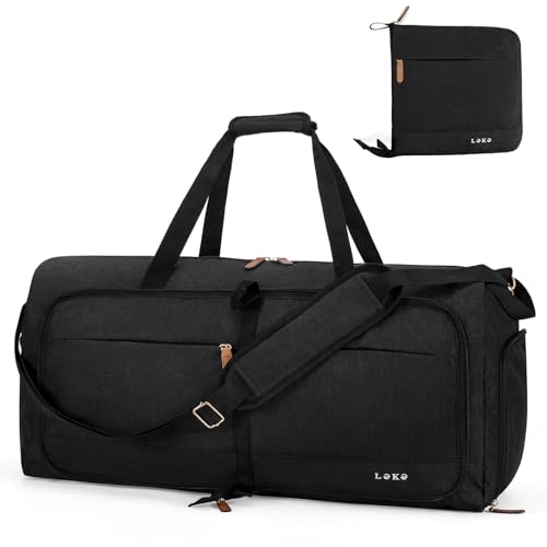 Image of Lekesky Foldable Travel Duffle Bag for Women, 60L Large Duffel Bag with Separate Shoes Compartments & Straps, Carry On Weekend Bag for Women, Hospital, Overnight (Black)