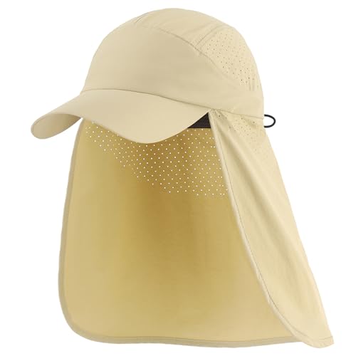 Connectyle Mens Fishing Hat with Neck Flap Quick Dry Breathable Baseball Cap Adjustable SPF 50+ Sun Block Hats Light Khaki