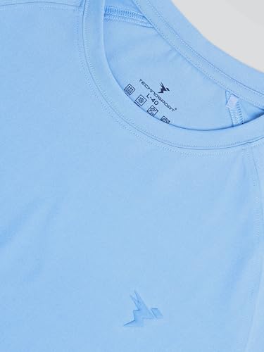 Image of TECHNOSPORT Men's Solid T-Shirt COTFLEX Quick Dry Slim Fit Round Neck Sports Tee for Gym Running Casual Wear UPF50+ Anti Odour
