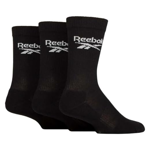Reebok Chaussettes Hautes Unisexes Core Crew - Confortables Soutien de Voûte Plantaire Coton Respirant, Pour Marche Sport Quotidien Yoga Fitness Lavables, Lot de 3 Paires, Taille 40-42, Noir