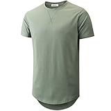 KLIEGOU Mens 100% Cotton Hipster Hip Hop Longline Crewneck T-Shirt Dark Green L(66)